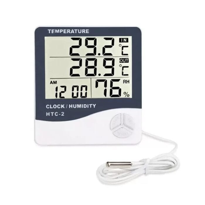 HTC 2 Digital Thermometer Hygrometer Clock Calendar with Sensor Probe